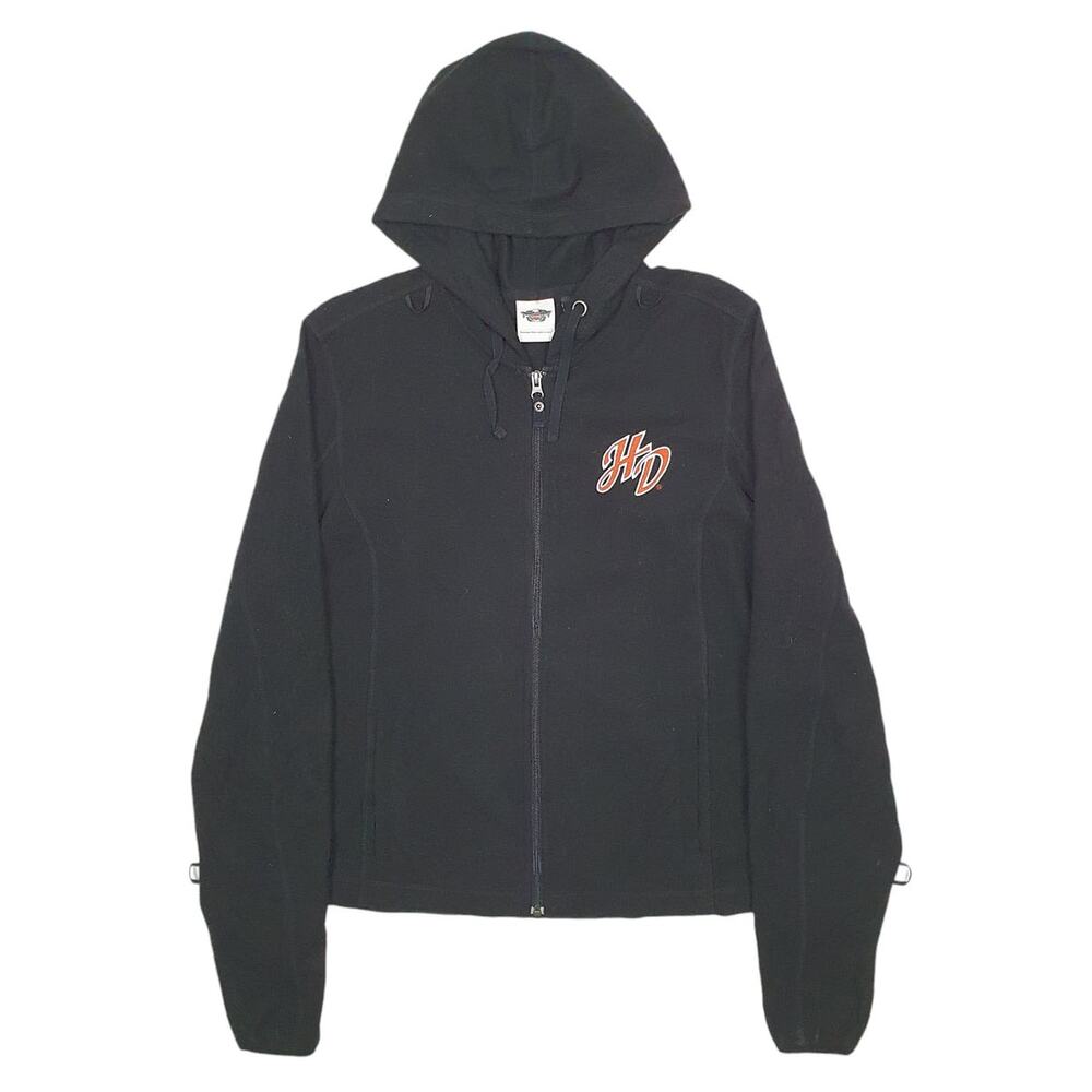 Harley-Davidson Black Cropped Zip Hoodie Medium HD Logo Moto Biker Jacket
